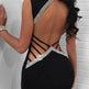 Sexy Slim Ladies Deep V-neck Bodycon Party Dresses Women Summer Sleeveless Hollow Out Backless Package Hip Dress Clubwear - EX-STOCK CANADA