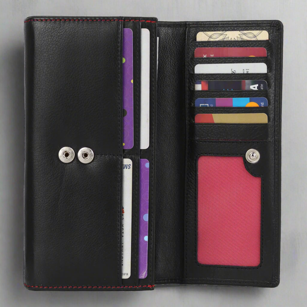 Cartera de cuero roja con costuras para mujer MET RoadEX-STOCK Canada 