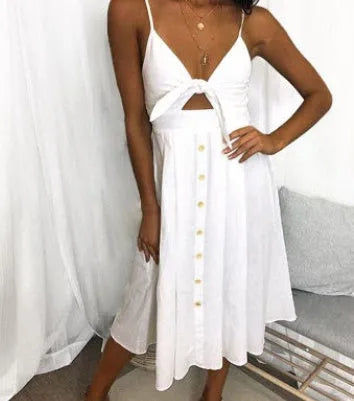 Women Summer cocktail dresses Spaghetti strap Midi Vacation Resort Sundress - EX-STOCK CANADA