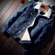 Denim Bomber Jacket with Fur Men Black High Quality Fashion Jeans Jacket Fleece Winter Jeansjacke Herren Men Blue Oversized - EX-STOCK Canada