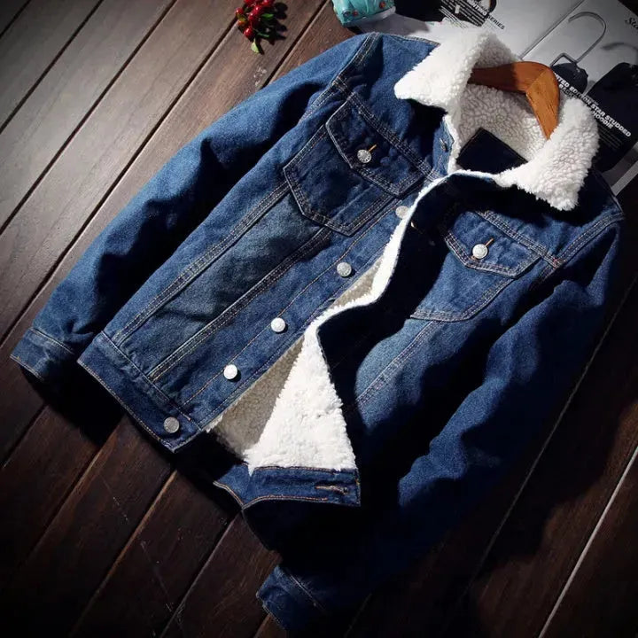 Denim Bomber Jacket with Fur Men Black High Quality Fashion Jeans Jacket Fleece Winter Jeansjacke Herren Men Blue Oversized - EX-STOCK CANADA