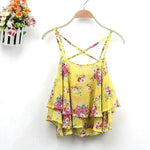 Women Summer Strap Floral Print Chiffon Blouse Tops Retro Floral Cross-Shoulder Shirts Sleeveless T - EX-STOCK CANADA