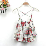 Women Summer Strap Floral Print Chiffon Blouse Tops Retro Floral Cross-Shoulder Shirts Sleeveless T - EX-STOCK CANADA