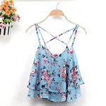Women Summer Strap Floral Print Chiffon Blouse Tops Retro Floral Cross-Shoulder Shirts Sleeveless T - EX-STOCK CANADA