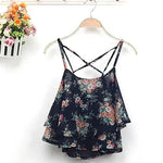 Women Summer Strap Floral Print Chiffon Blouse Tops Retro Floral Cross-Shoulder Shirts Sleeveless T - EX-STOCK CANADA