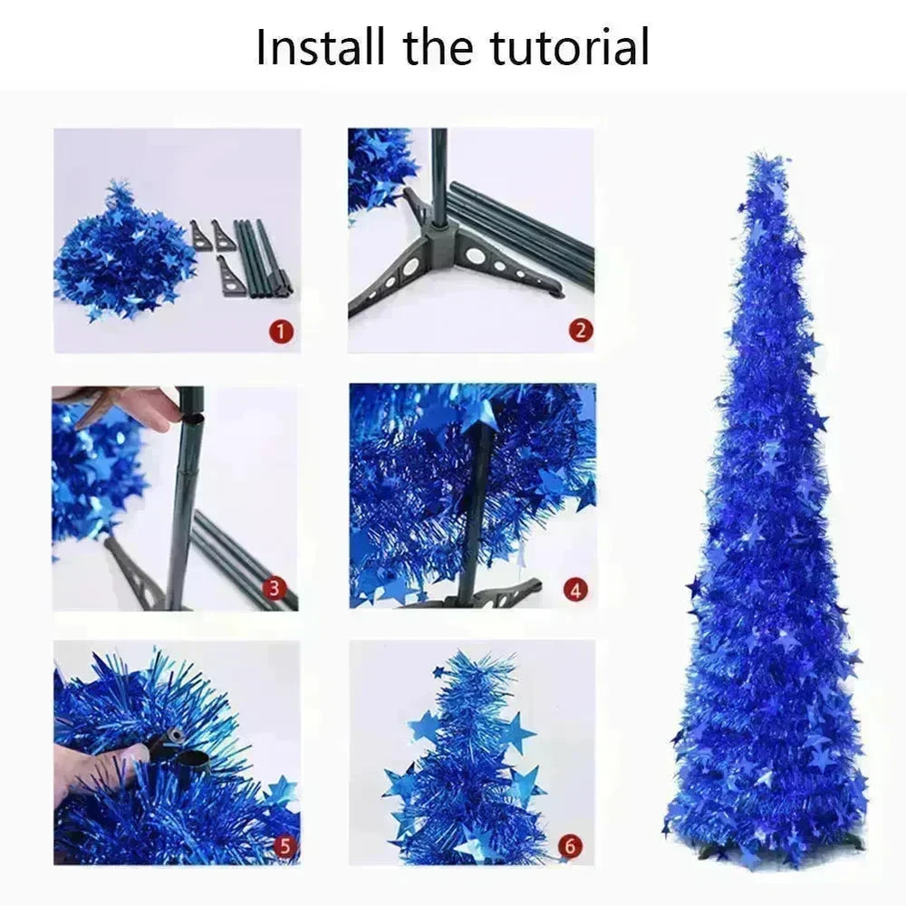 Artificial Tinsel Up Christmas Tree With Stand Gorgeous Collapsible Artificial Christmas Tree For Christmas Decorations - EX-STOCK CANADA
