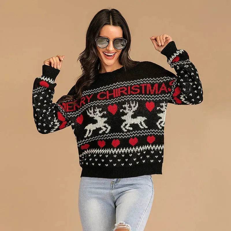 Christmas fawn Antics Reindeer Black pullover sweater - EX-STOCK Canada