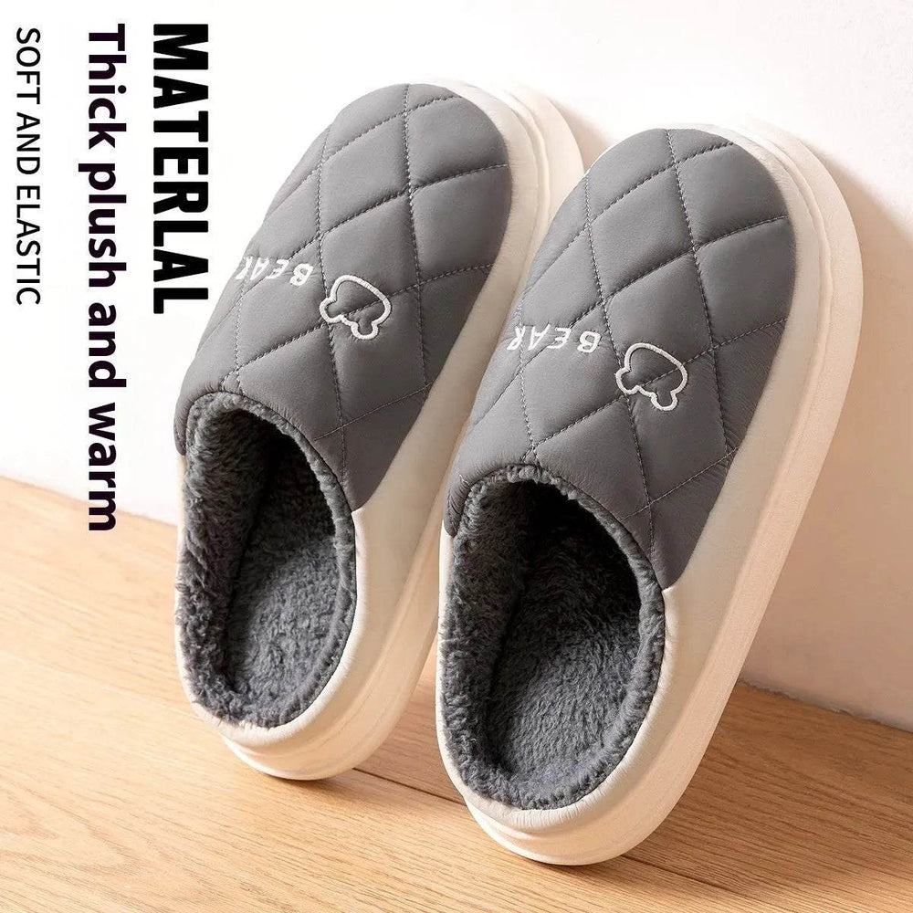 Rhombic Sewing Plush Slippers For Men Winter Warm Non-slip House Shoes Women's Bedroom Floor Home Slipper Couple - EX-STOCK Canada