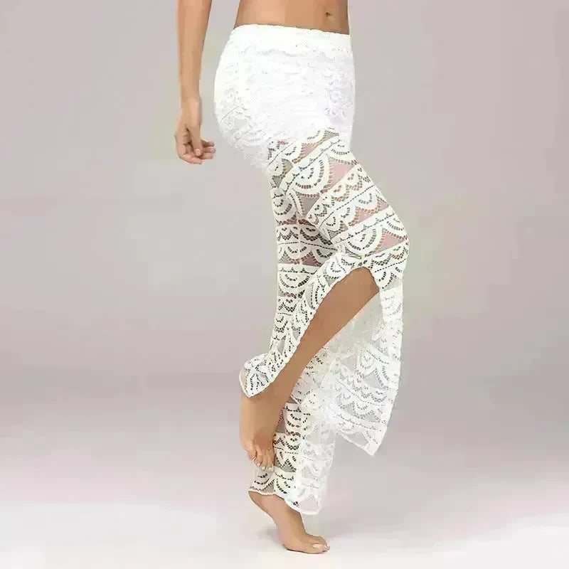 Summer Women Elegant Patchwork Sheer Pants Sexy Lace Trouser Pantalon Party Clubwear - EX-STOCK CANADA
