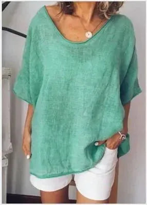 Spring Summer Loose Short Sleeves cotton linen blouse top Women Summer Tops - EX-STOCK CANADA