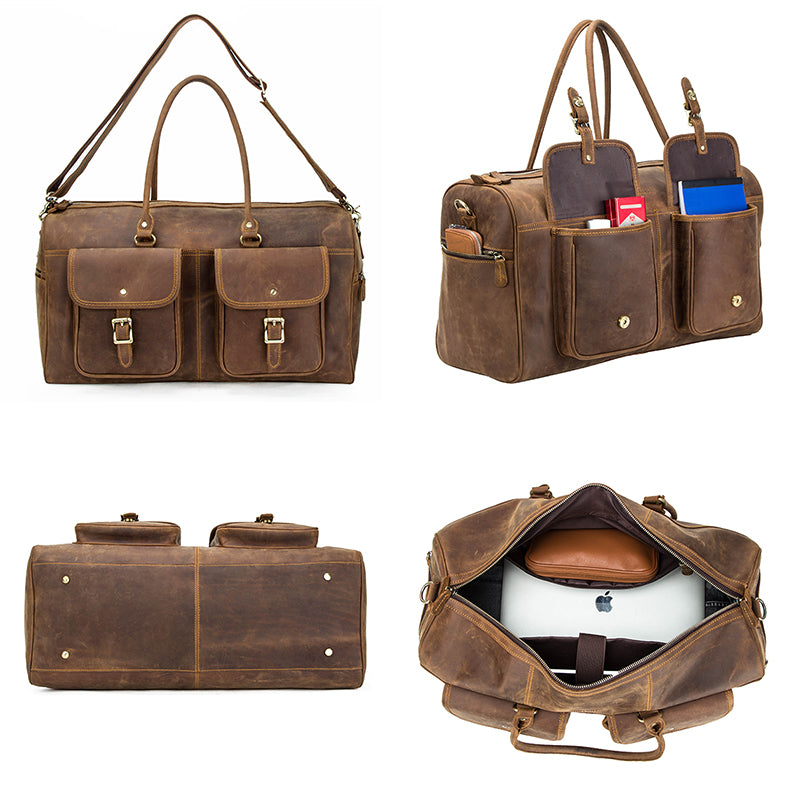 Retro Crazy Horse Cowhide Large Capacity Leather Travel Bag | EX-STOCK Canada 