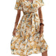 Women Bohemian Spring Short sleeve Casual flowy V-neck Tie belt Floral Summer Midi Dress - EX-STOCK Canada