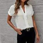 Women's Short-sleeved V-neck Shirt Summer Casual Solid Color Shirt Fashion Womens Clothing - EX-STOCK CANADA