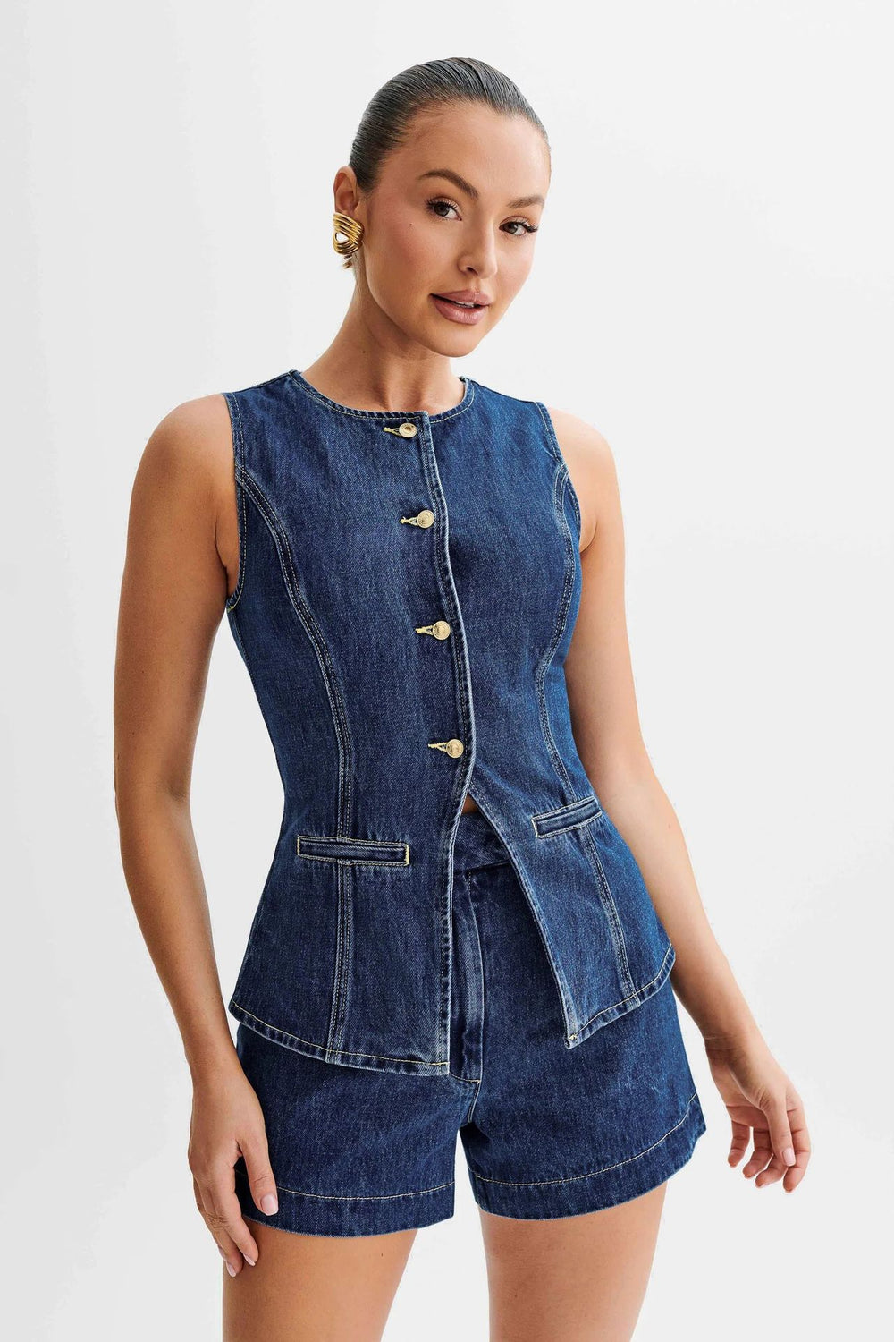 Ensemble pour femmes décontracté en denim sans manches 