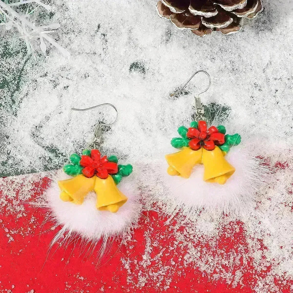 Winter Snowflake Hair Ball Earrings Ins Cute Christmas Elk Santa Claus Stock Element Earrings Women Jewelry - EX-STOCK CANADA