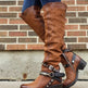 Women's Belt Buckle Over-The-Knee Boots | Block Heel Knight Boots Brown Black Wine Red