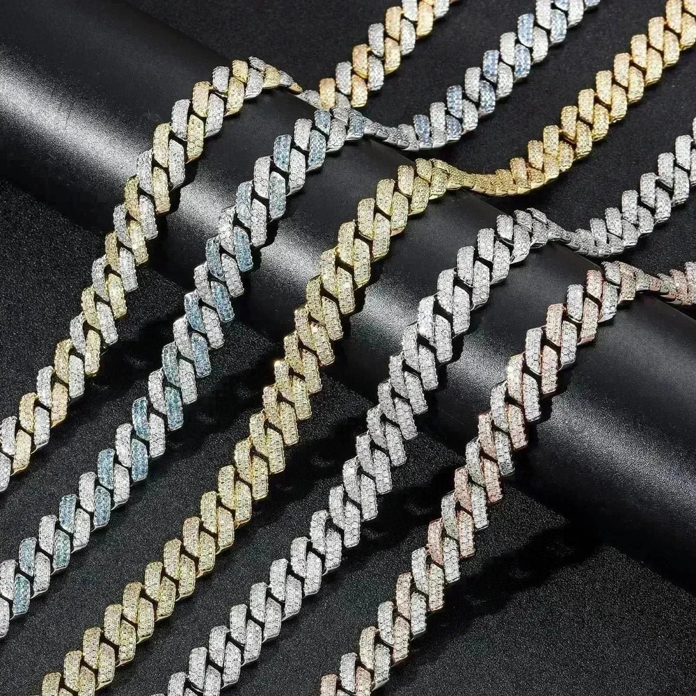 Cubic Copper Inlaid Zircon stone 14mm Diamond Cuban Link Chain necklace - EX-STOCK CANADA