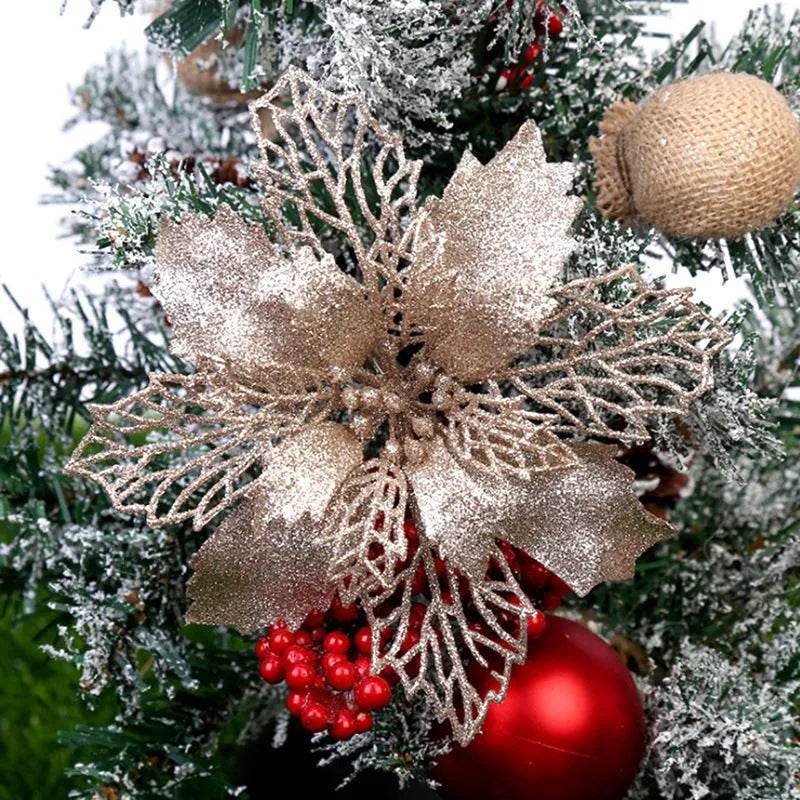 Glitter Artifical Christmas Flowers Christmas Tree Decorations For Home Fake Flowers Xmas Ornaments New Year Decor - EX-STOCK Canada