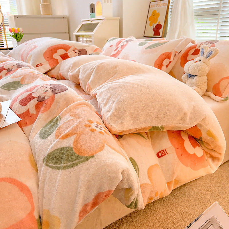 Nordic Striped Coral Fleece Duvet Cover Flannel Sheet Cover Three-piece Set EX-STOCK Canada 