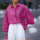 Loose Lapel Lantern Long Sleeves Blouse Shirt For Women - EX-STOCK CANADA