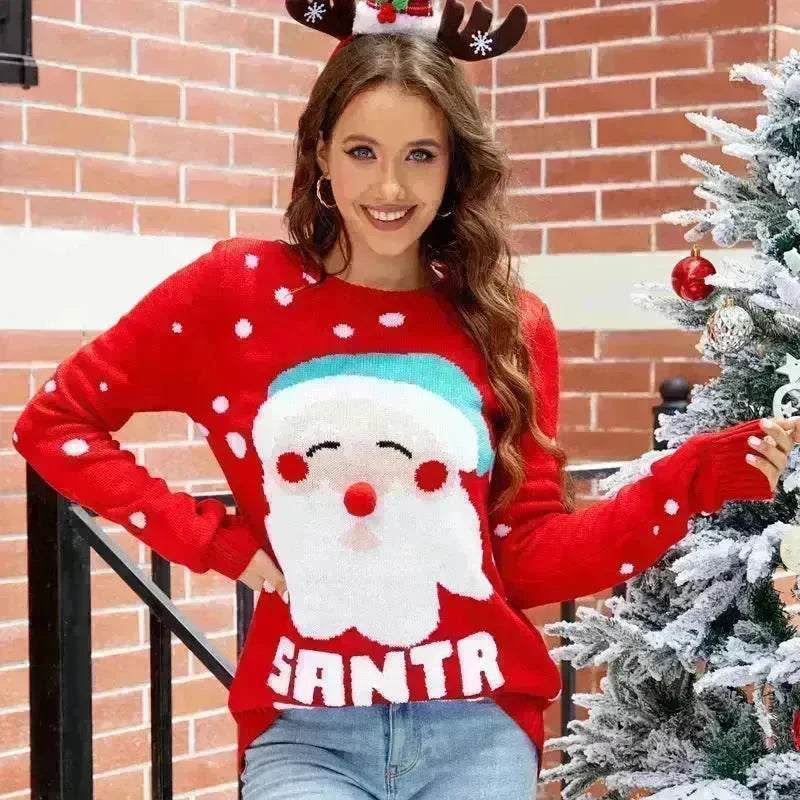 Women's Tops Santa Pullover Sweater Autumn And Winter Letter Embroidery Christmas Red Sweaters Long Sleeve Crew Neck Clothes - EX-STOCK CANADA