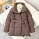 Winter Plaid Sewing Lapel Coat With Lace-up Design Fashion Loose Solid Thick Jacket Outerwear Women's Clothing - EX-STOCK CANADA