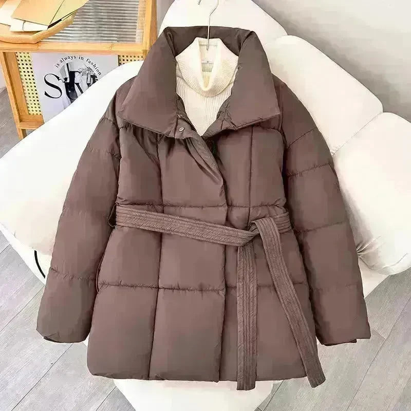 Winter Plaid Sewing Lapel Coat With Lace-up Design Fashion Loose Solid Thick Jacket Outerwear Women's Clothing - EX-STOCK CANADA