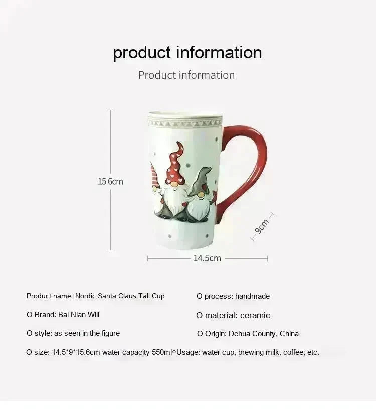 Christmas Large Capacity Nordic Christmas Tall Hat Ceramic Relief Mug Cup - EX-STOCK CANADA