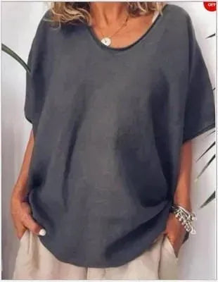 Spring Summer Loose Short Sleeves cotton linen blouse top Women Summer Tops - EX-STOCK CANADA
