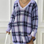 Deer Plush V-neck Long Sleeve Plaid Winter Jumper Mini dress - EX-STOCK CANADA
