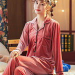 2pcs Couple Gold Velvet Long Sleeve Pajamas set - EX-STOCK Canada