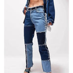 High Elastic Stitching Raw Edge Women's Straight-leg Jeans - EX-STOCK Canada