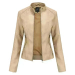 Fashioned European and American Slim fit stand collar Leather jacket for women - EX-STOCK CANADA