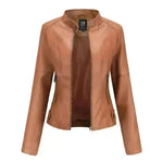 Fashioned European and American Slim fit stand collar Leather jacket for women - EX-STOCK CANADA