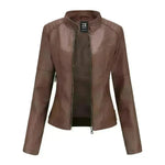 Fashioned European and American Slim fit stand collar Leather jacket for women - EX-STOCK CANADA