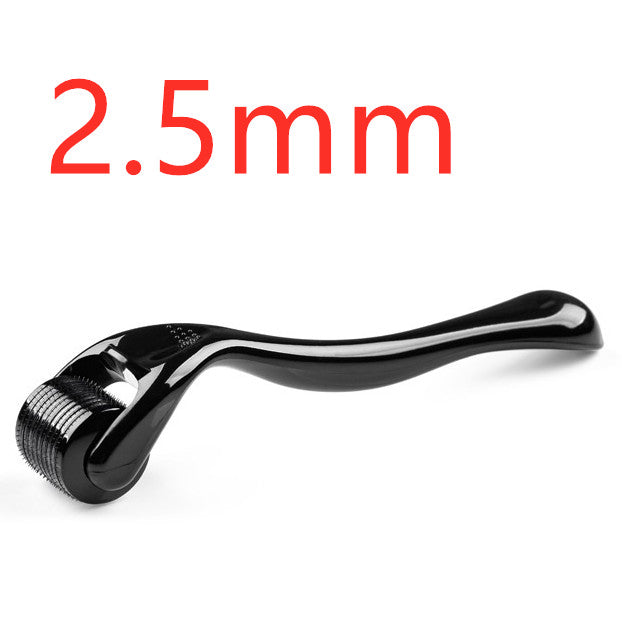 Black derma roller with '0.5mm' text on a white background