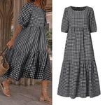 Casual Summer Midi dress puff sleeve flowy mum dress - EX-STOCK Canada