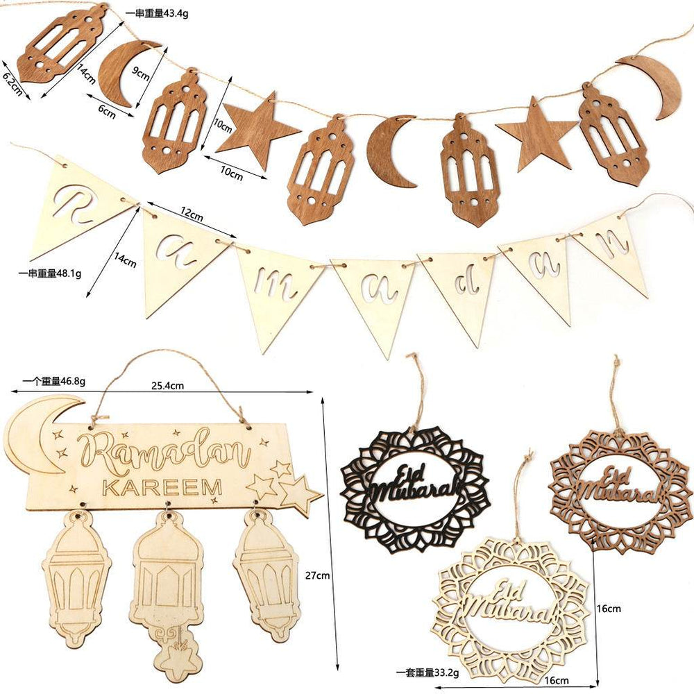 Wooden Crafts Hanging Pendants Eid Mubarak Home Ramadan Decorations - EX-STOCK Canada
