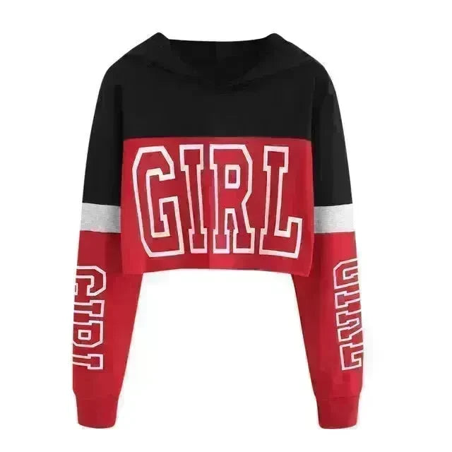 Girls Fashion Hoodie Crop Top Sweatshirt  Pullover Women Patchwork - EX-STOCK CANADA