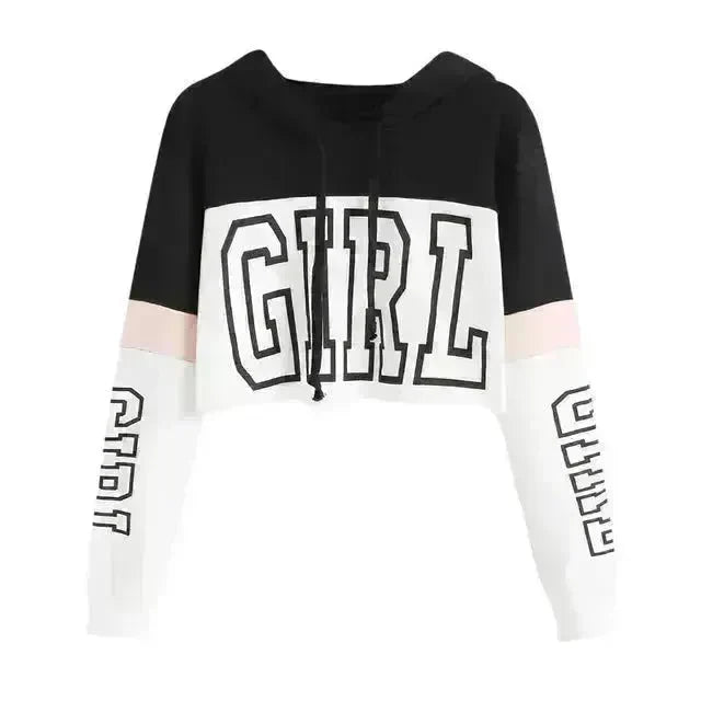 Girls Fashion Hoodie Crop Top Sweatshirt  Pullover Women Patchwork - EX-STOCK CANADA