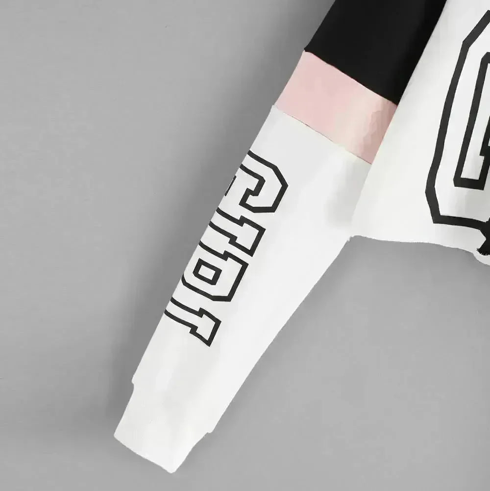 Girls Fashion Hoodie Crop Top Sweatshirt  Pullover Women Patchwork - EX-STOCK CANADA
