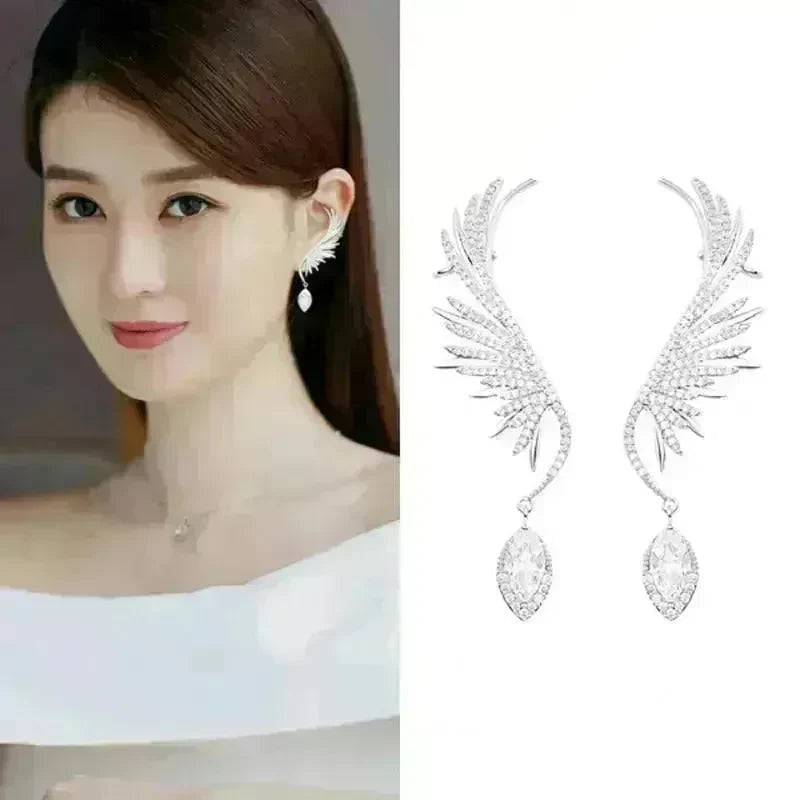 925 Silver Needle Angel Wings Personalized Ear Bone Clip Diamond Zircon Ear Row - EX-STOCK CANADA