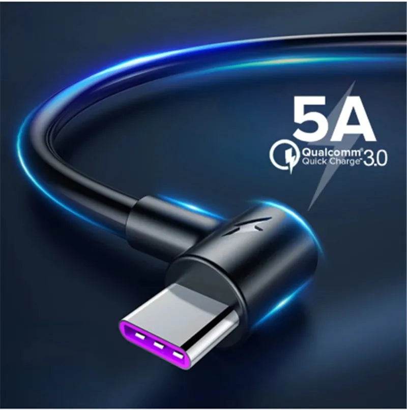 Data Cable 5A Fast Charging Elbow Charging Cable for Mobile Phone - EX-STOCK Canada