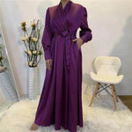 Elegant V-Neck Plain color Dubai Abaya Turkey Satin Abaya for ArabWomen Middle East dress for Women - EX-STOCK Canada