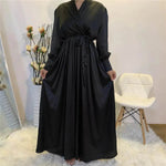 Elegant V-Neck Plain color Dubai Abaya Turkey Satin Abaya for ArabWomen Middle East dress for Women - EX-STOCK Canada