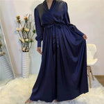 Elegant V-Neck Plain color Dubai Abaya Turkey Satin Abaya for ArabWomen Middle East dress for Women - EX-STOCK Canada