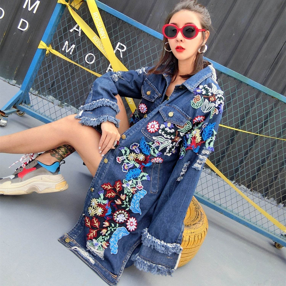 Fashion Loose Mid length Long Sleeved Denim Jacket Women EX-STOCK Canada 