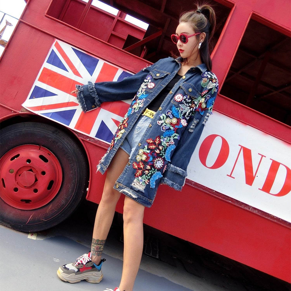Fashion Loose Mid length Long Sleeved Denim Jacket Women EX-STOCK Canada 