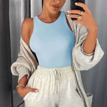 Fashion Round Neck Sleeveless bodysuit top for women - EX-STOCK CANADA
