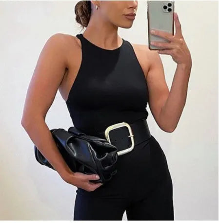 Fashion Round Neck Sleeveless bodysuit top for women - EX-STOCK CANADA